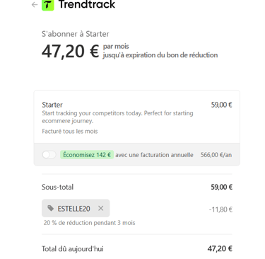 Ajouter code promo trendtrack estelle20